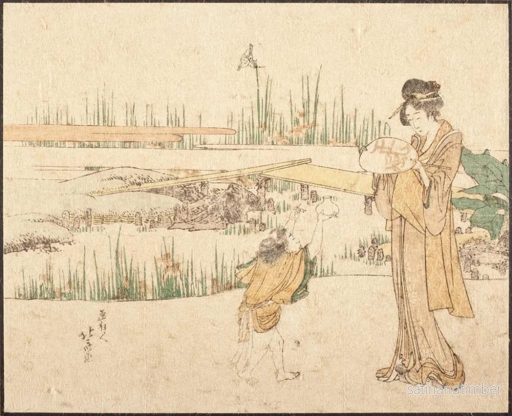 Reproduktion av målningen av kvinna och barn i en trädgård, fragment av Fiskhandlaren - Katsushika Hokusai - Bild 2