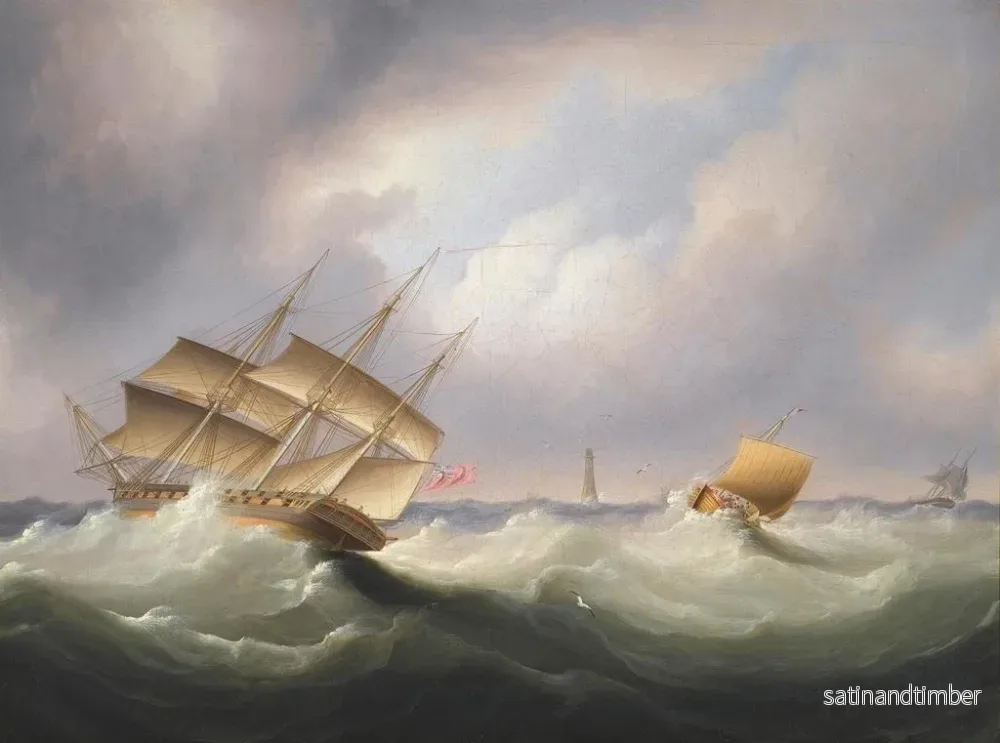 Reproduktion av målningen Frégate framför ett fyr - James Edward Buttersworth - Bild 2
