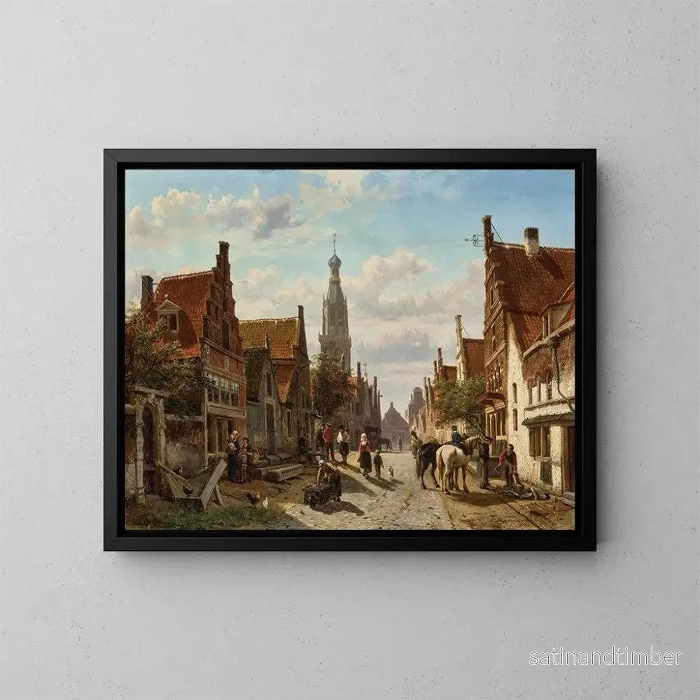Reproduktion av målningen La rue Vijzel à Enkhuizen – Cornelis Springer Reproduktion av målningen La rue Vijzel à Enkhuizen – Cornelis Springer