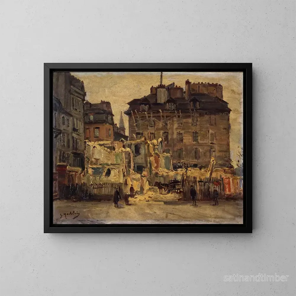 Reproduktion av målningen av Rivning av Hôtel-de-Ville-gatan, hörnet av Nonnains d'Hyres-gatan - Gustave Madelain