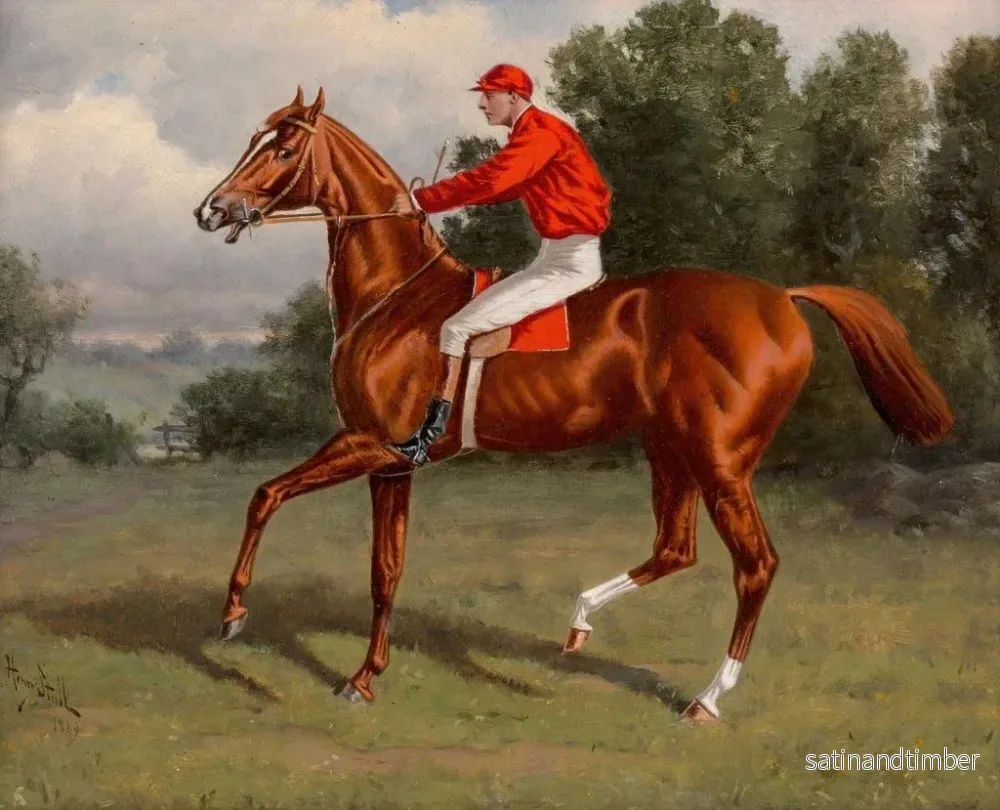 Reproduktion av målningen av en brun travhäst, kanske Chaos, vinnare av Second Futurity Stakes med ryttare i sadeln - Henry Stull - Bild 2