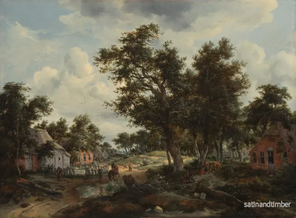 Reproduktion av målningen av ett skogigt landskap med resenärer på en väg genom en by - Meindert Hobbema - Bild 2