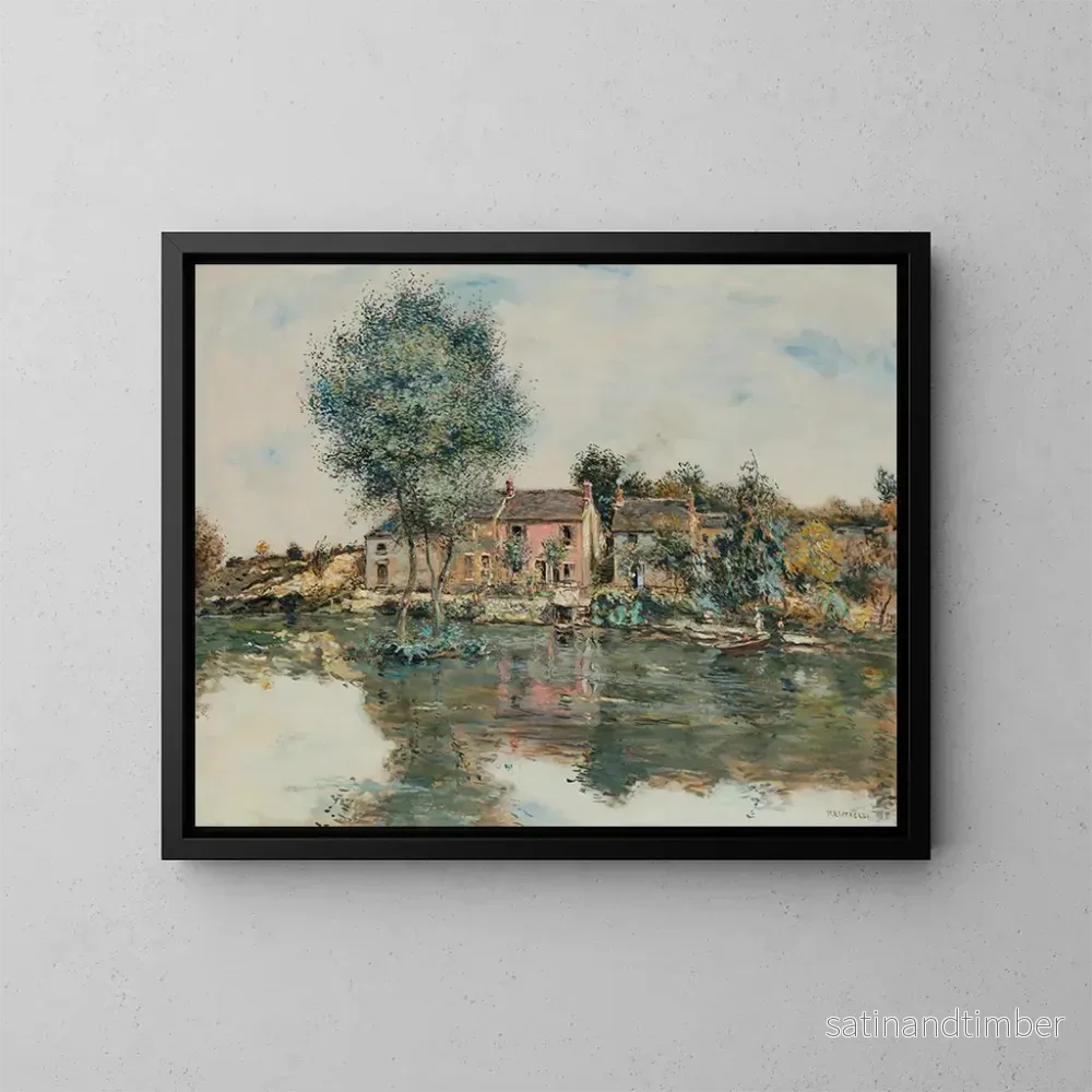 Reproduktion av målningen La Maison Rose au Bord de l'Oise - Jean François Raffaëlli
