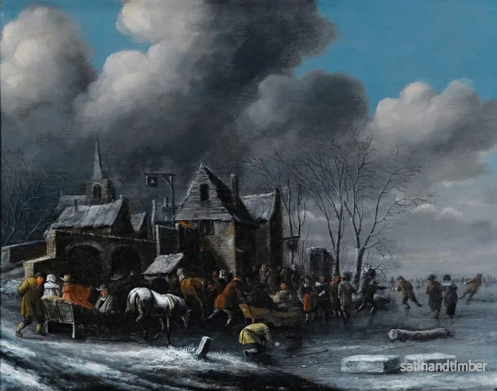 Reproduktion av målningen Patineurs sur une rivière gelée - Thomas Heeremans - Bild 2