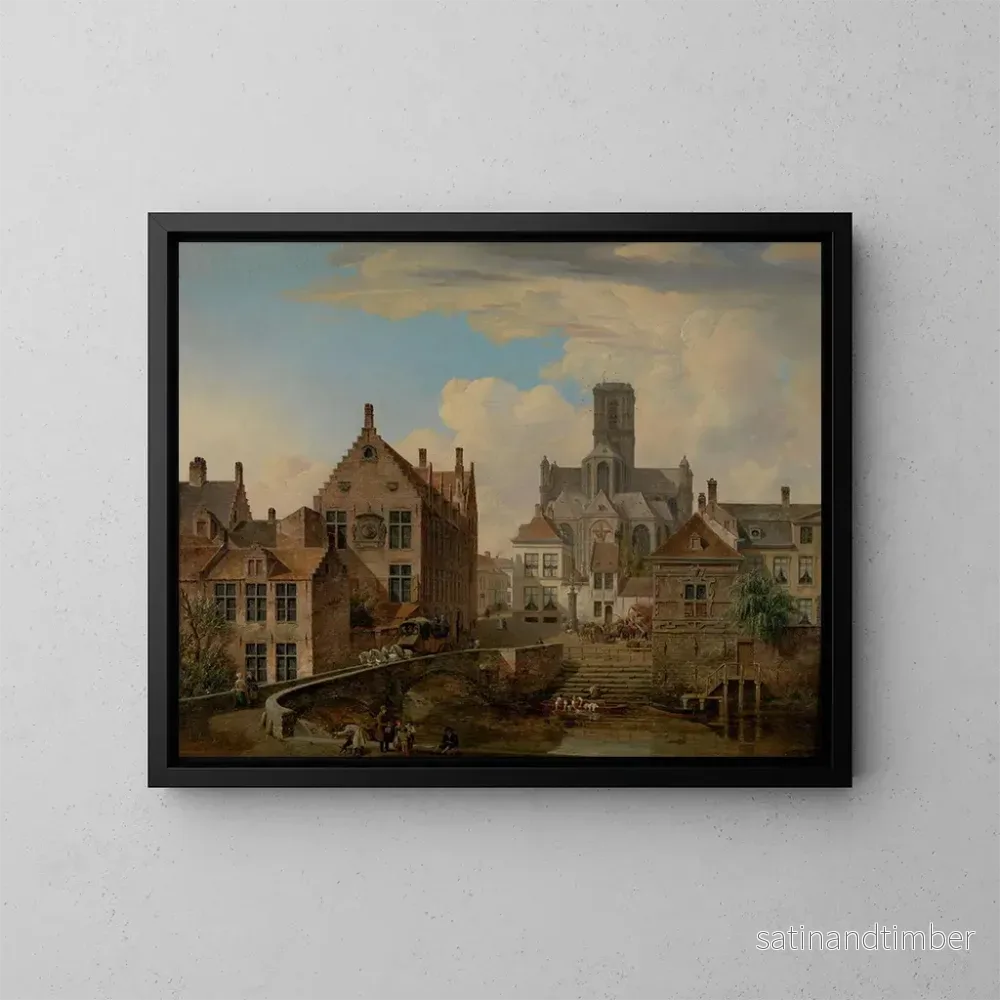 Reproduktion av målningen av katedralen Saint-Bavon och Reep i Gent – Pieter Frans De Noter Reproduktion av målningen av katedralen Saint-Bavon och Reep i Gent – Pieter Frans De Noter