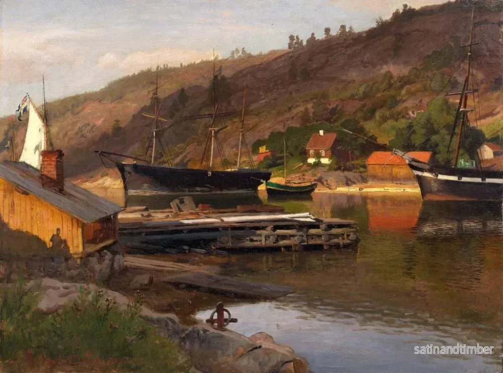Reproduktion av målningen Quai de débarquement Husvik Drøbak - Hans Gude - Bild 2