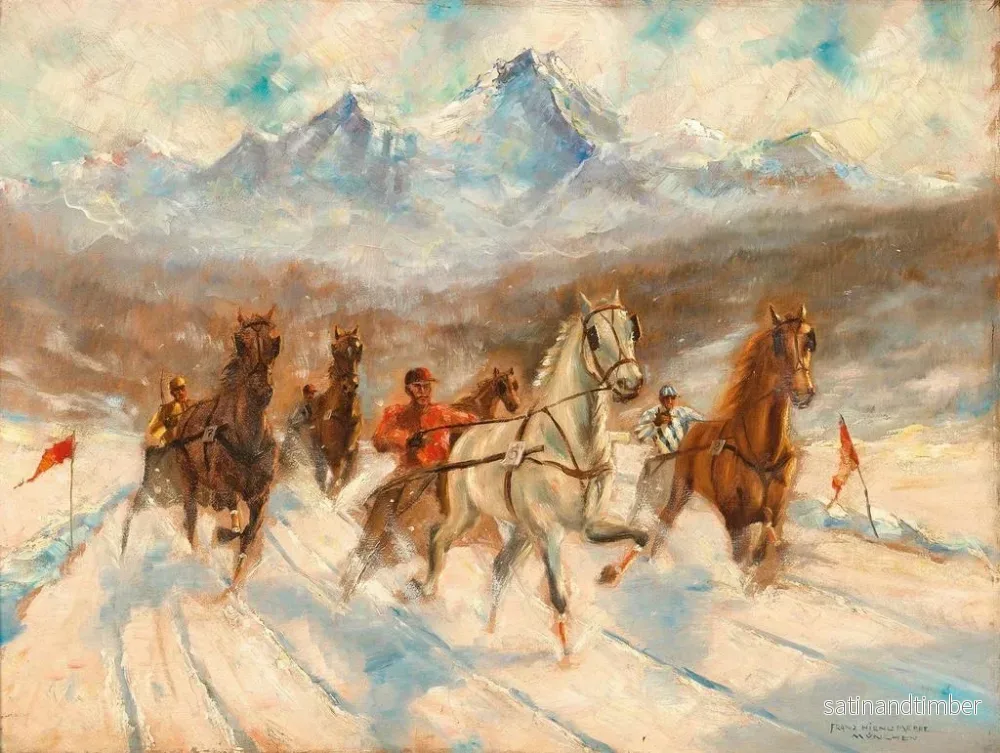 Reproduktion av målningen av vinterlöpning med hästdragna sulkier - Franz Hienl-Merre - Bild 2