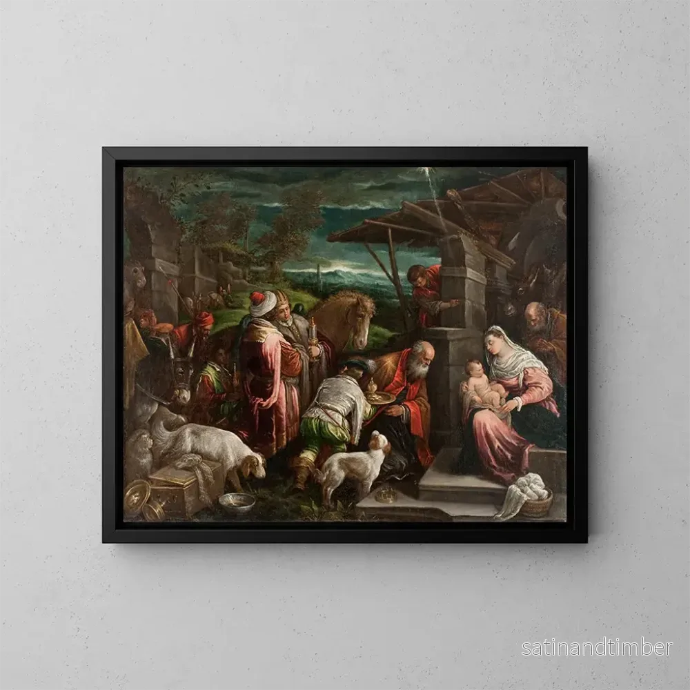 Reproduktion av målningen tillbedjan av de vise männen - Jacopo Bassano