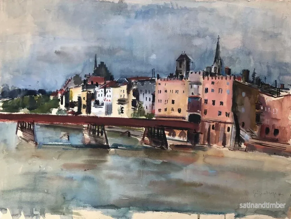 Reproduktion av målningen Front de la Wasserburg am Inn avec le pont de l'Inn - Otto Geigenberger - Bild 2