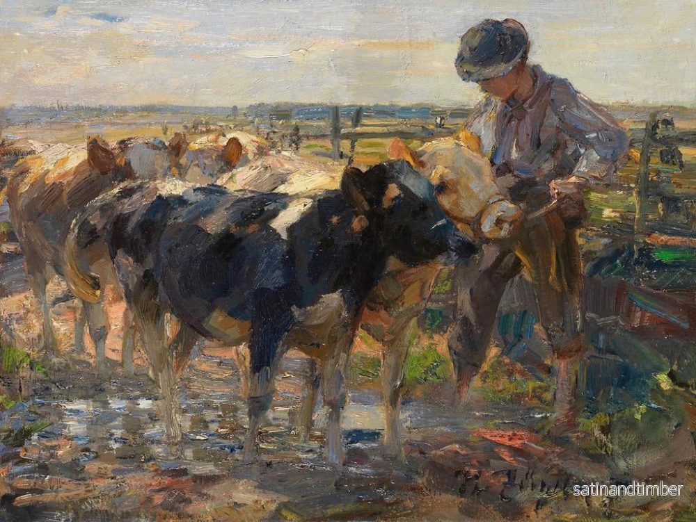 Reproduktion av målningen Bergère med kalvar - Heinrich von Zügel - Bild 2