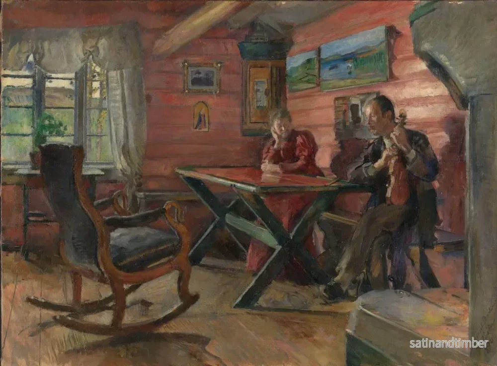 Reproduktion av målningen Le salon à Kolbotn, chez Hulda et Arne Garborg - Harriet Backer - Bild 2