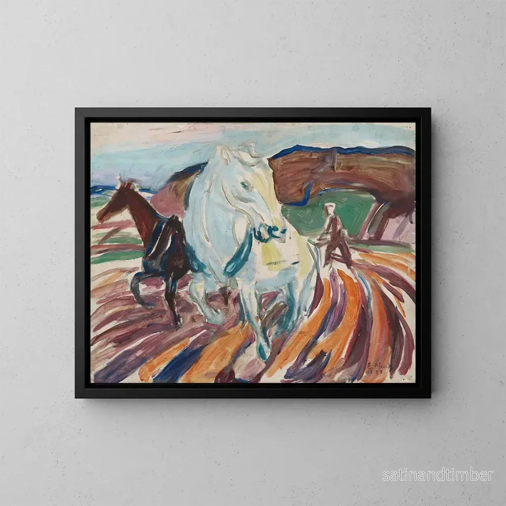 Reproduktion av målningen av hästar som plöjer - Edvard Munch