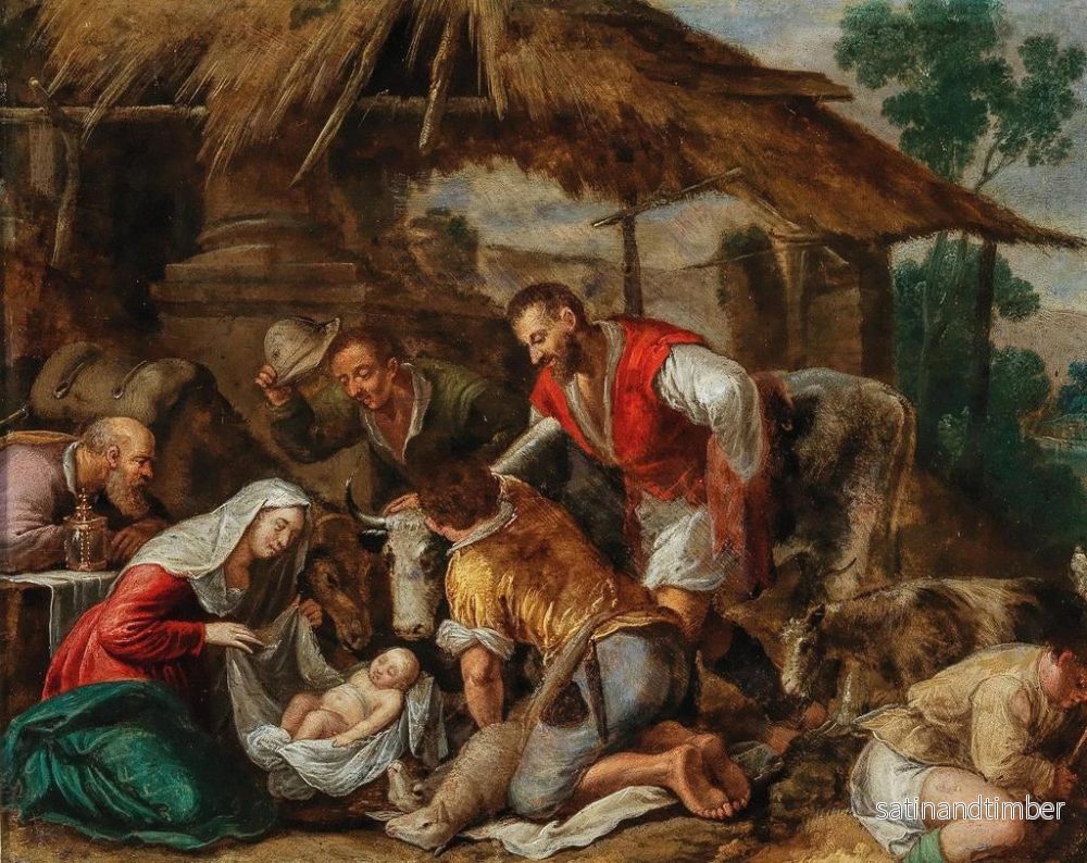 Reproduktion av målningen L'Adoration des bergers - Skola av Jacopo da Ponte - Bild 2